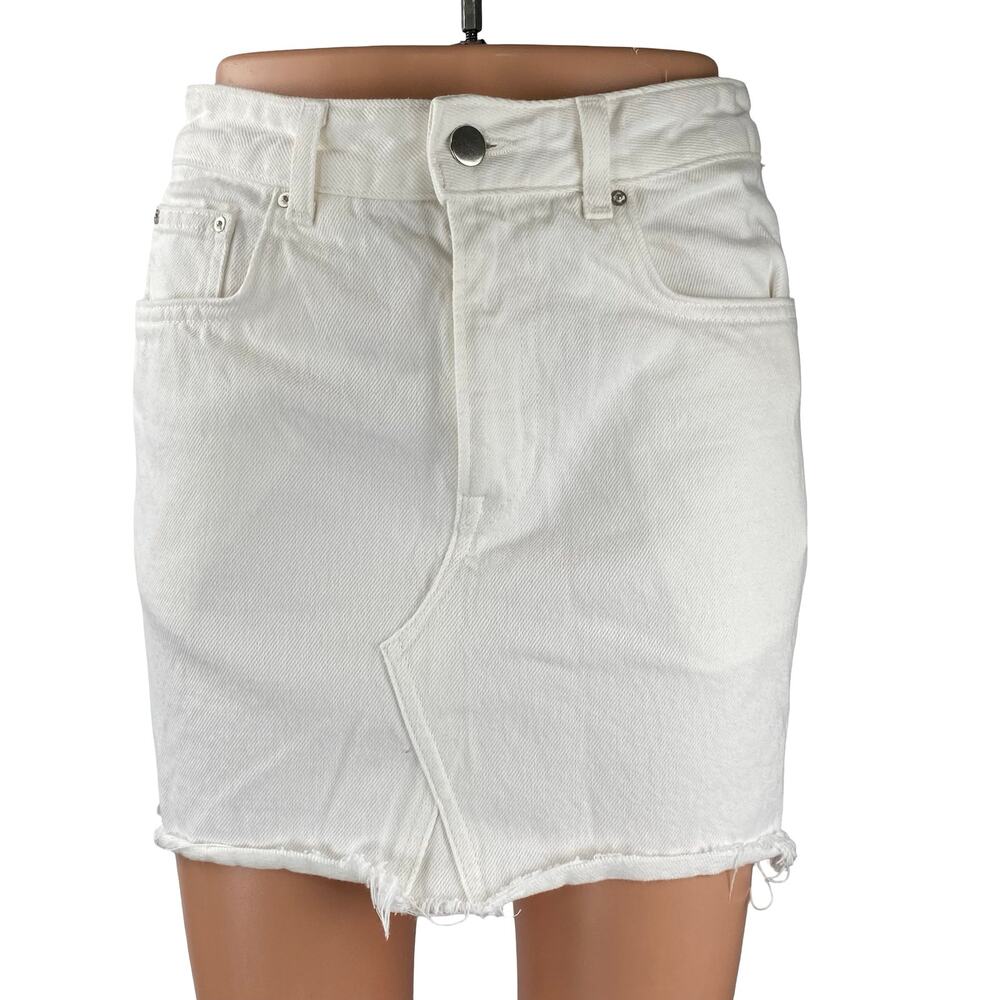 H&M Women's White High Waist Cut Off Raw Hem Pencil Denim Jean Skirt Size 2